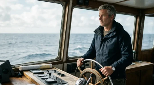 Capitaine de navire exerçant son autorité à la passerelle d'un bateau de plaisance