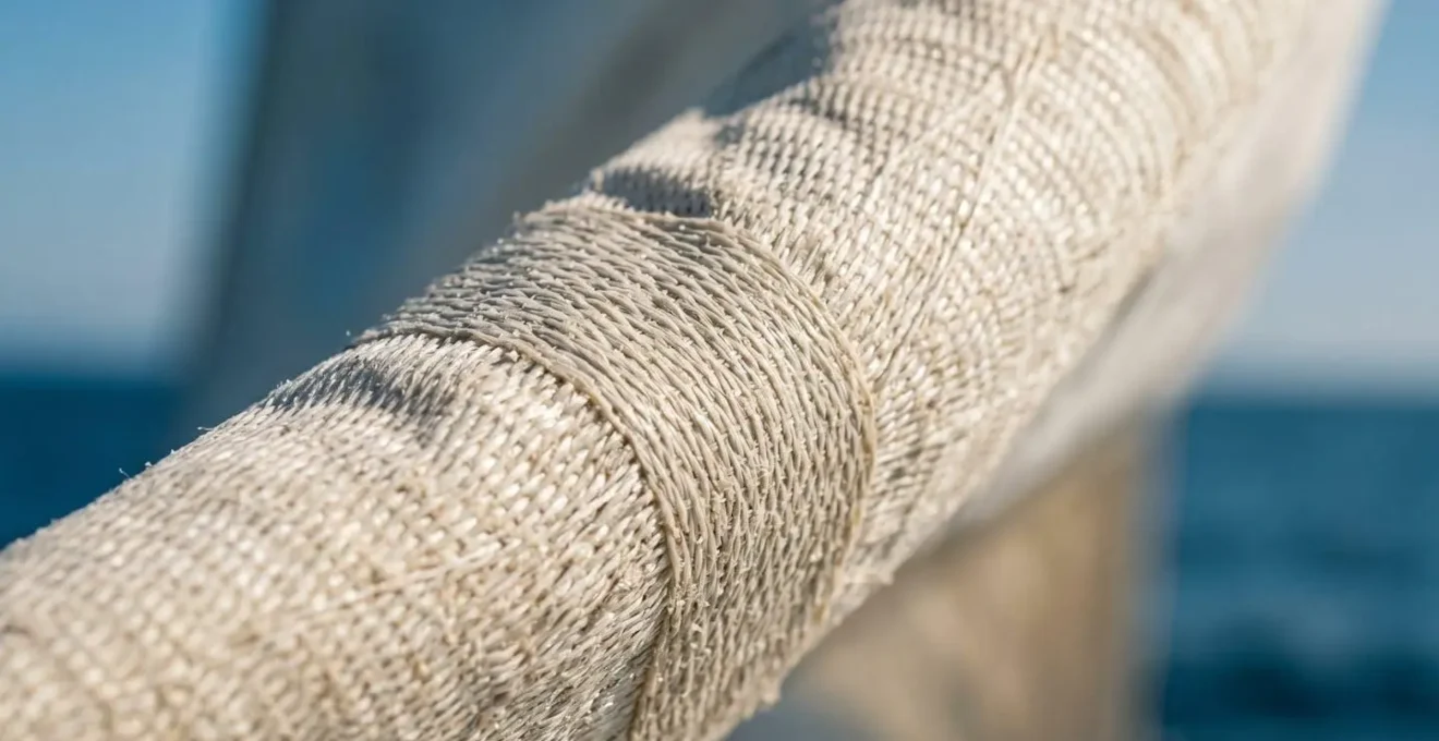 Gros plan sur la texture d'une grand-voile gonflée par le vent