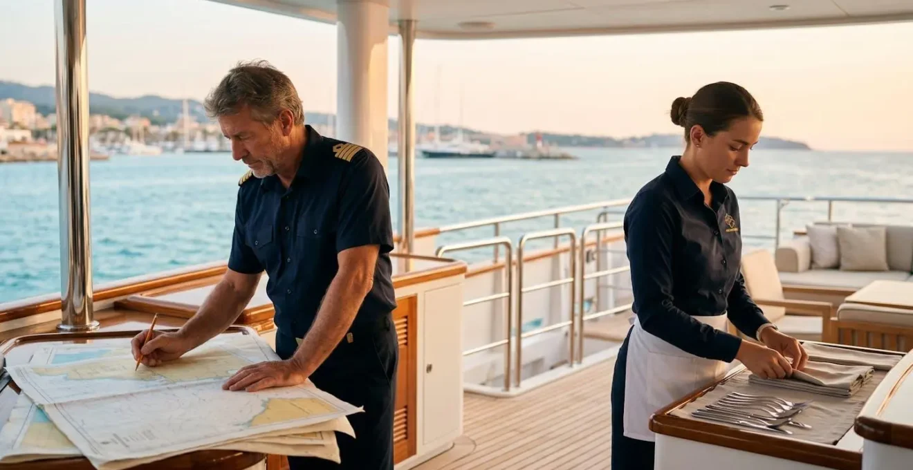 Équipage professionnel de yacht coordonnant les opérations à bord
