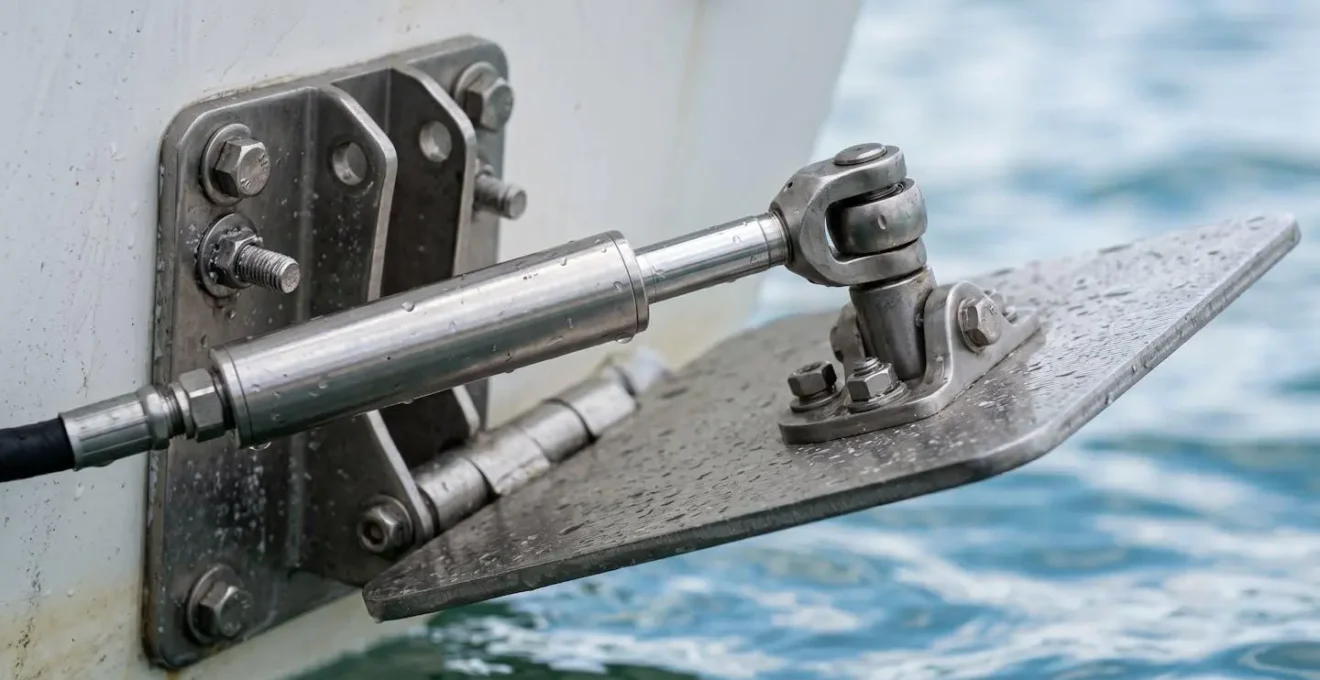 Système de flaps hydrauliques installé sur tableau arrière de vedette pour optimiser le déjaugeage