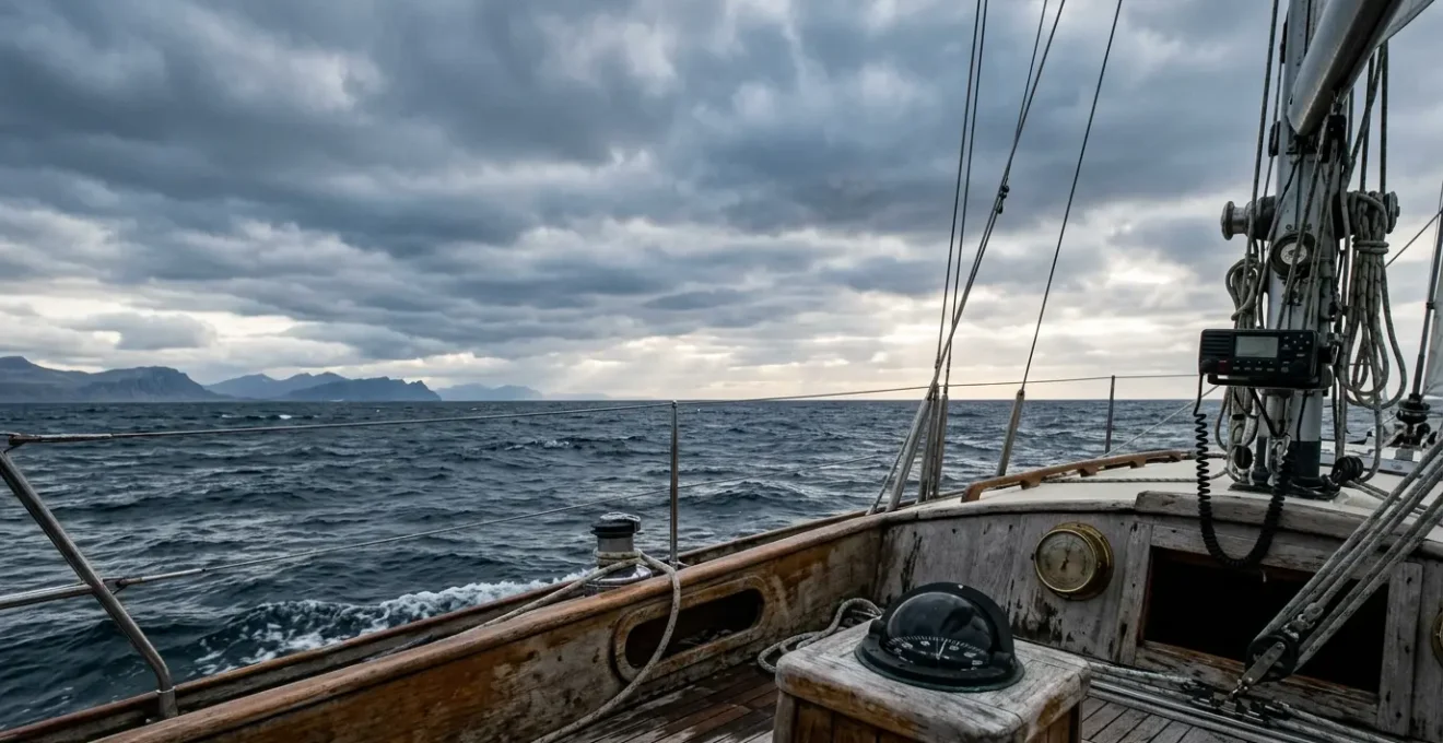 Navigateur analysant les conditions météorologiques maritimes depuis le cockpit d'un voilier