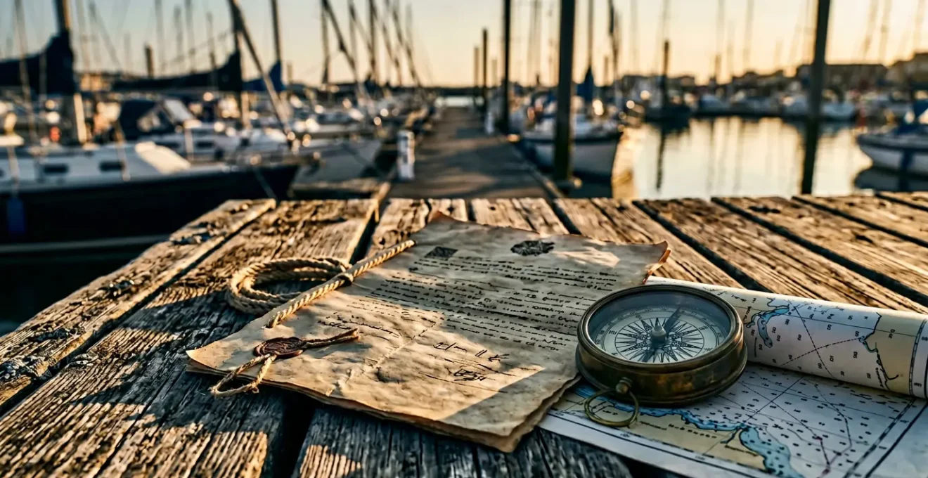Scène symbolique évoquant la protection juridique dans l'univers maritime avec des éléments visuels métaphoriques