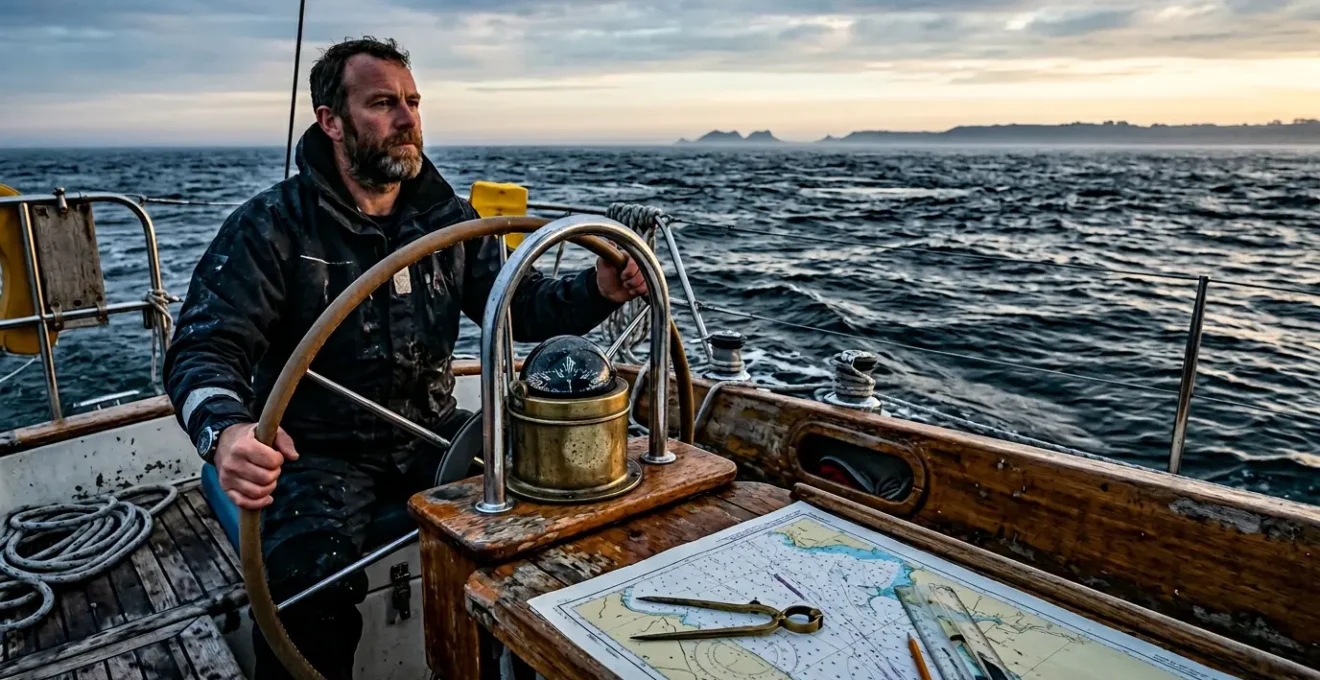 Navigation maritime au compas avec calcul des courants lors d'une traversée hauturière