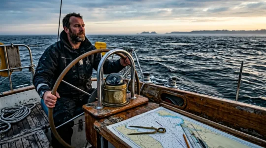 Navigation maritime au compas avec calcul des courants lors d'une traversée hauturière