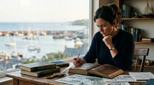 Candidat concentré étudiant la navigation maritime en autonomie pour réussir l'examen du permis côtier