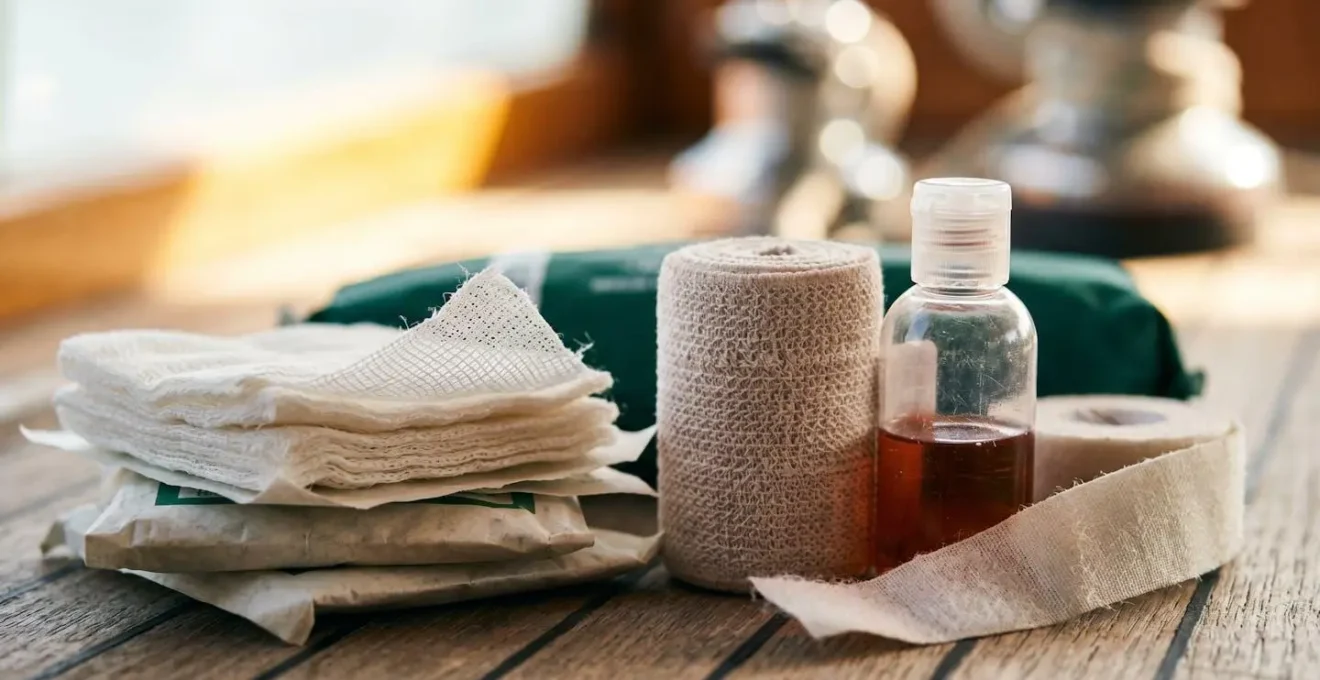 Organisation d'une trousse médicale de bord avec produits de premiers secours