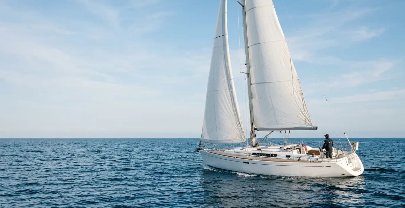 Voilier naviguant en mer avec le cockpit et les instruments de navigation visibles